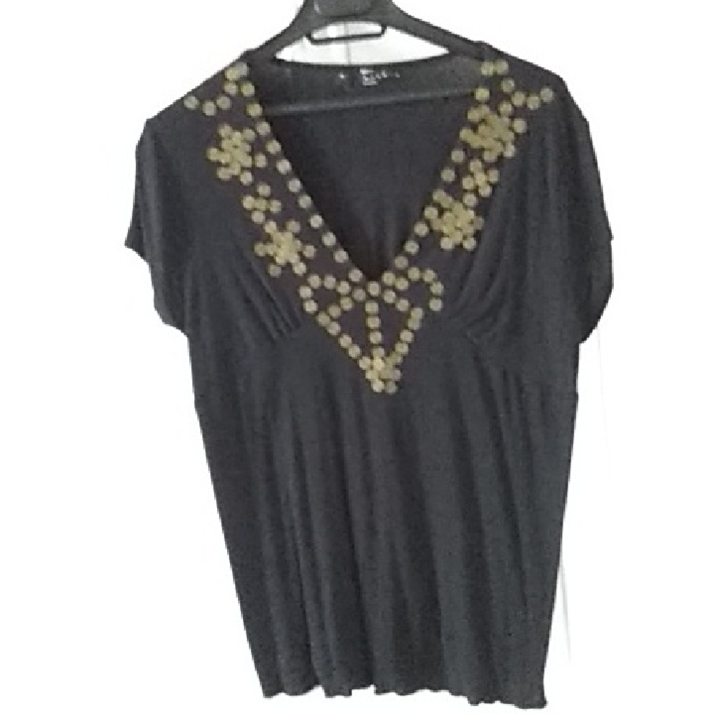 Chic Black Blouse with Gold Detailing